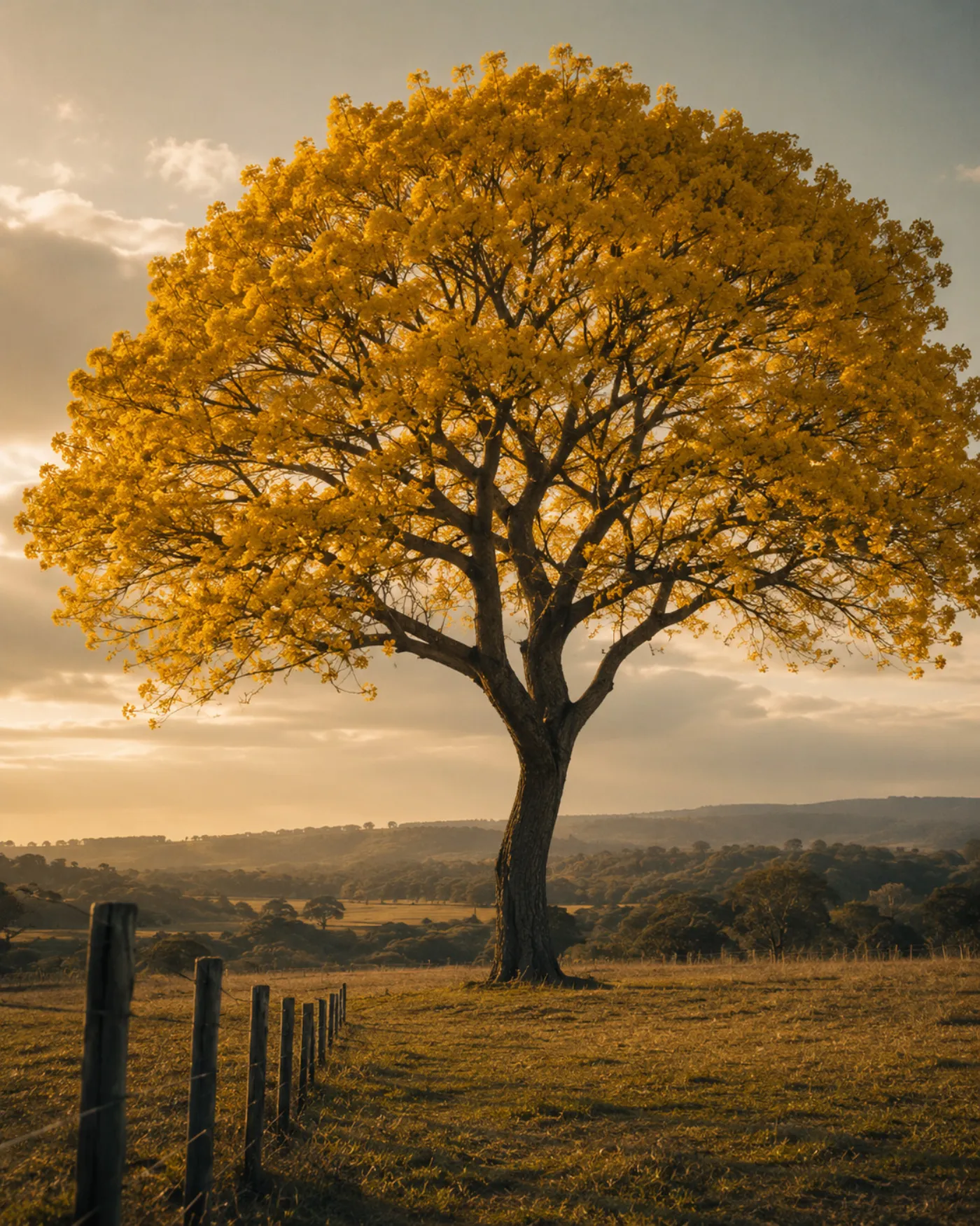 Ip&ecirc; amarelo florido no campo, em Aragoi&acirc;nia