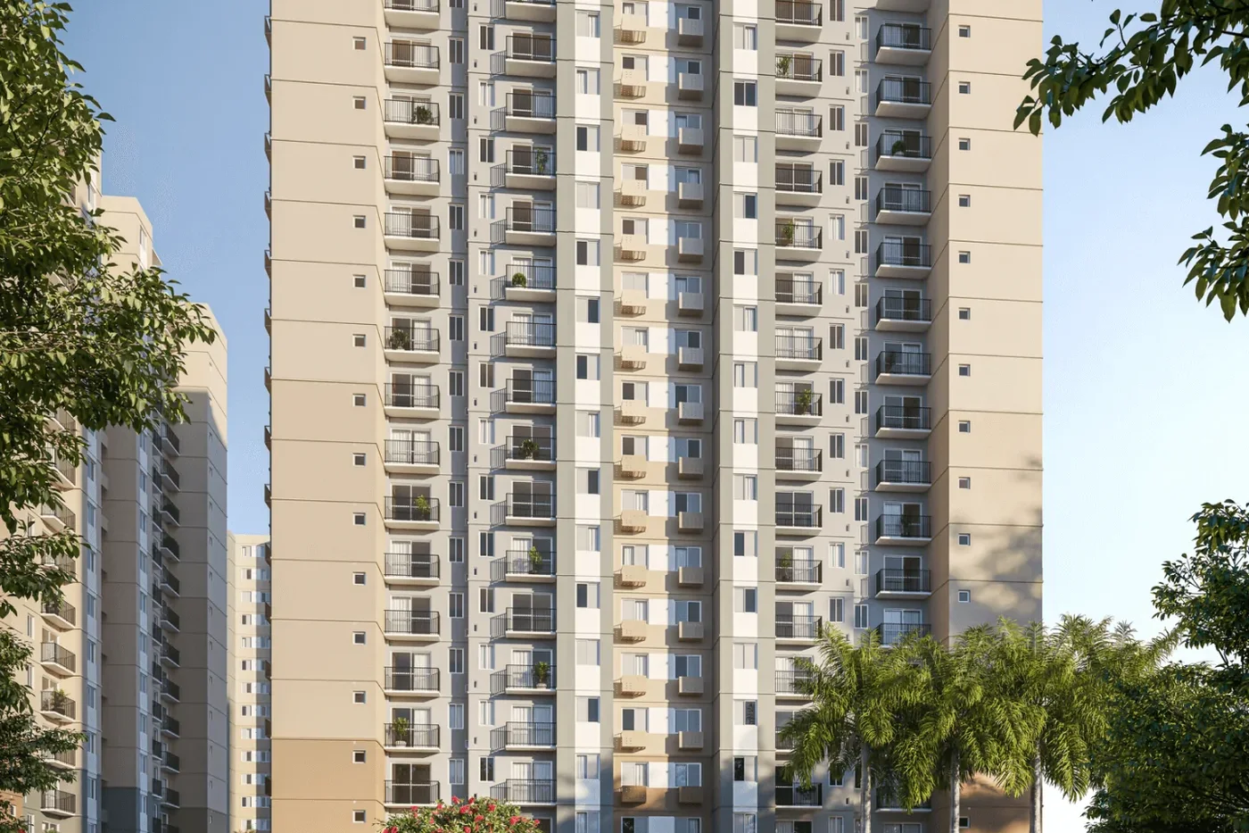 Fachada do Now Milão, empreendimento da EBM nas Chácaras da Ge, em Goiânia